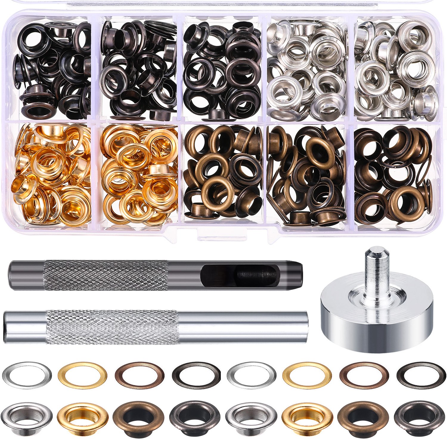 1/4-zoll-ösenset – 200 Metallösen – Mit 3-teiligem Montagewerkzeug Und Aufbewahrungsbox – Geeignet Für Schuhe, Kleidung, Taschen Und Diy-bastelarbeiten