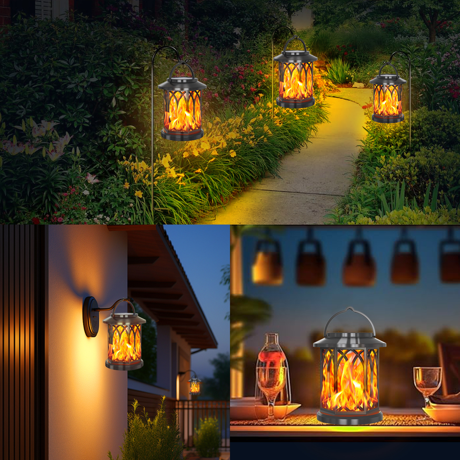 Set Mit 2 Hängenden Solarleuchten Für Den Außenbereich Mit Realistisch Flackernder Led-flamme, Wasserdicht, Ideal Zur Dekoration Von Garten, Weg Oder Terrasse.