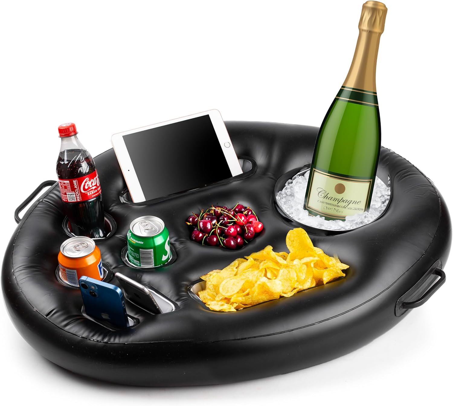 Aufblasbarer, Schwimmender Getränkehalter Für Pool Und Whirlpool – Hochwertiger, Großer Getränke- Und Speisenhalter Für See, Strand Und Pool – Poolzubehör – Tablet