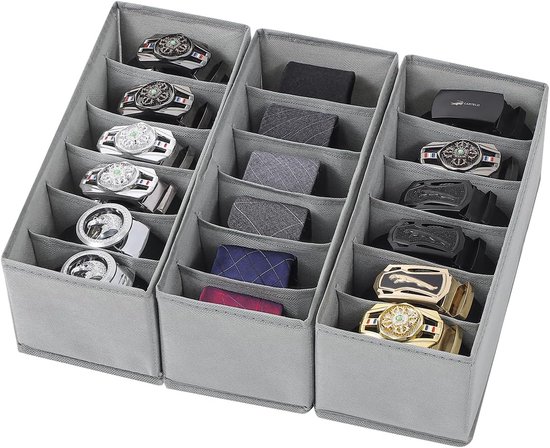 Dreiteiliges Stoffgürtel-organizer-set, Geeignet Für Kleiderschränke Und Schubladen, Faltbarer Schubladenorganizer Mit 6 Fächern, Krawattenhalter, Krawattenbox - Grau.