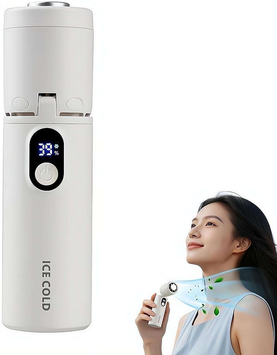 Tragbarer Handventilator – Drehbarer Mini-ventilator, Digitalanzeige, Starker Kühlwind, Stufenlos Verstellbar (100 Einstellungen)
