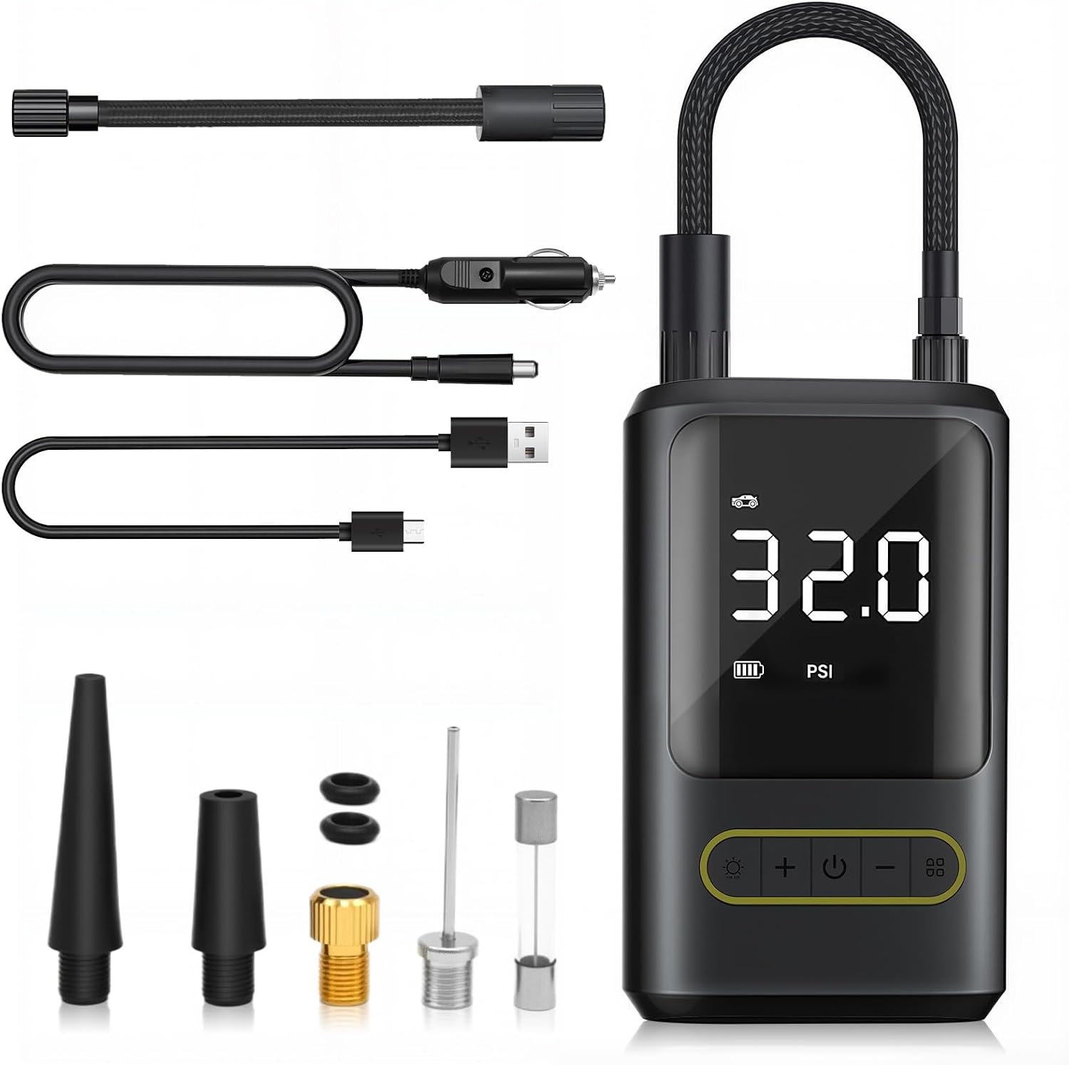 Led-anzeige, Tragbare Reifenpumpe, Usb-ladefunktion, Geeignet Für Fahrräder, Motorräder, Digitales Manometer Und Kfz-anschluss, 6000 Mah Akku (wiederaufladbar)