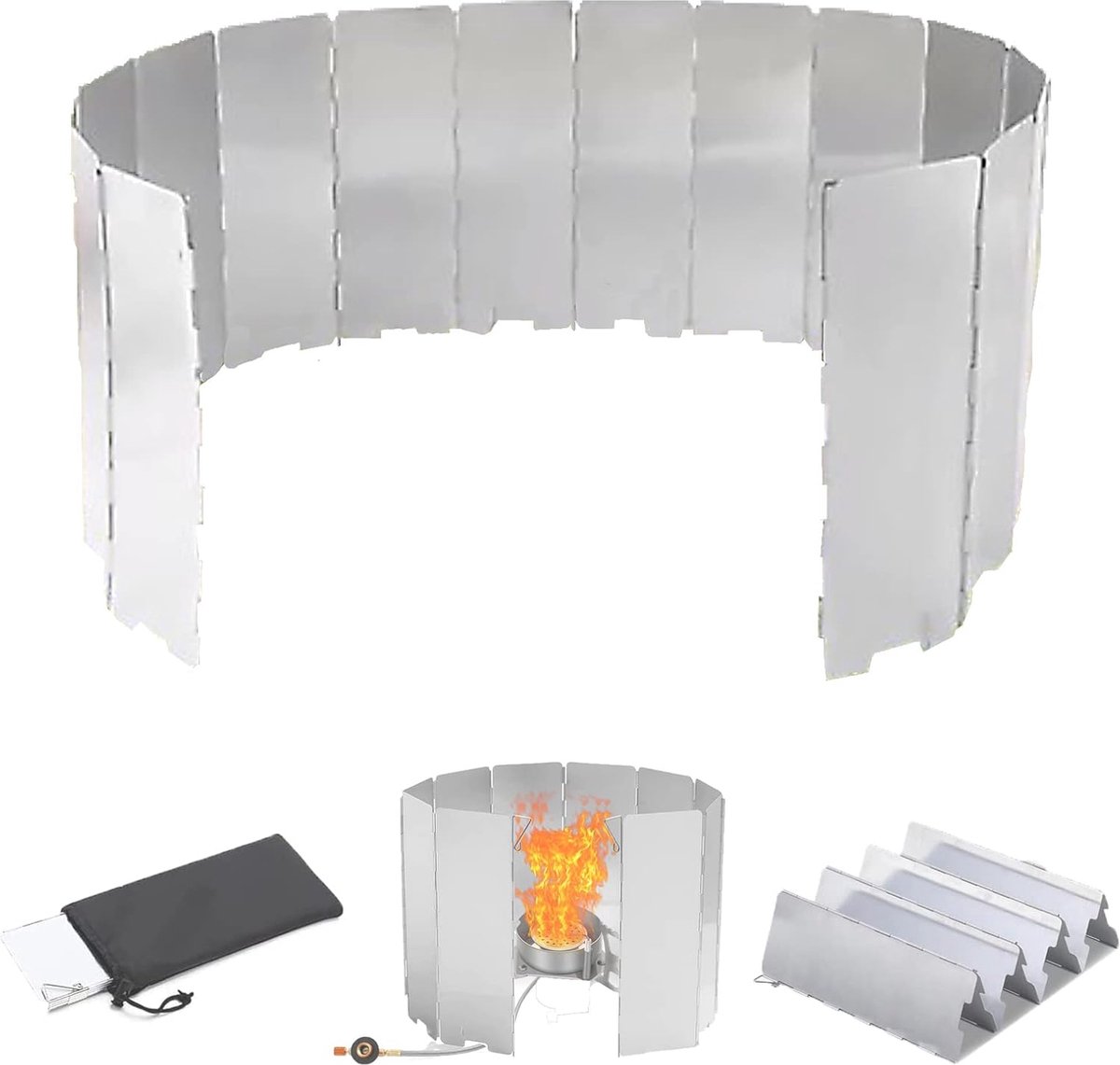 Windschutz, Aluminium, Für Den Außenbereich, Windschutz Für Campingkocher, Faltbarer 16-teiliger Windschutz Für Gaskocher Im Freien