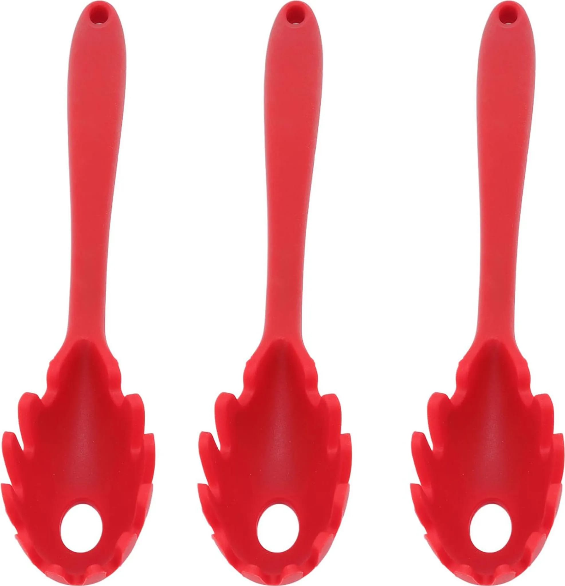 Dreiteiliges Silikon-pastalöffel-set, Lebensmittelechter, Hitzebeständiger Silikon-pastalöffel Und -gabel In Einem – Rot