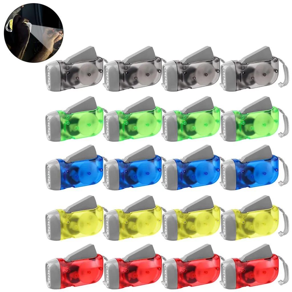20er-packung Batterielose, Handbetriebene Mini-notfalltaschenlampen Mit 3 Leds (verschiedene Farben)