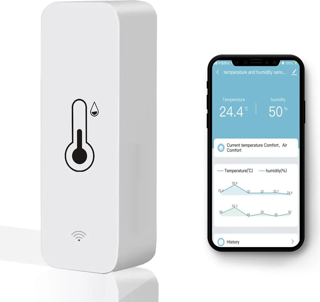 Wlan-temperatur- Und Feuchtigkeitsmessgerät, Multifunktionales Thermometer, Unterstützt App-steuerung, Kompatibel Mit Alexa Und Google Assistant.