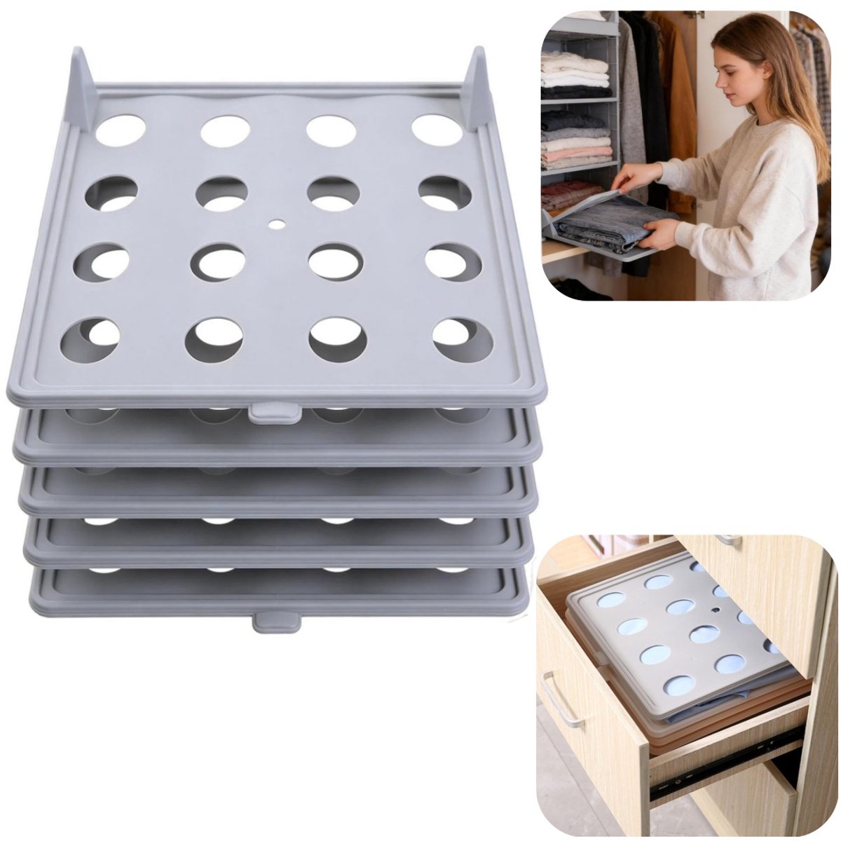 5-teiliges Kleiderfaltset – Kleiderschrank-organizer – Hemdenfächer – Kleiderständer – Organisationshilfen – Knitterfreie Falthilfen – Stapelbar