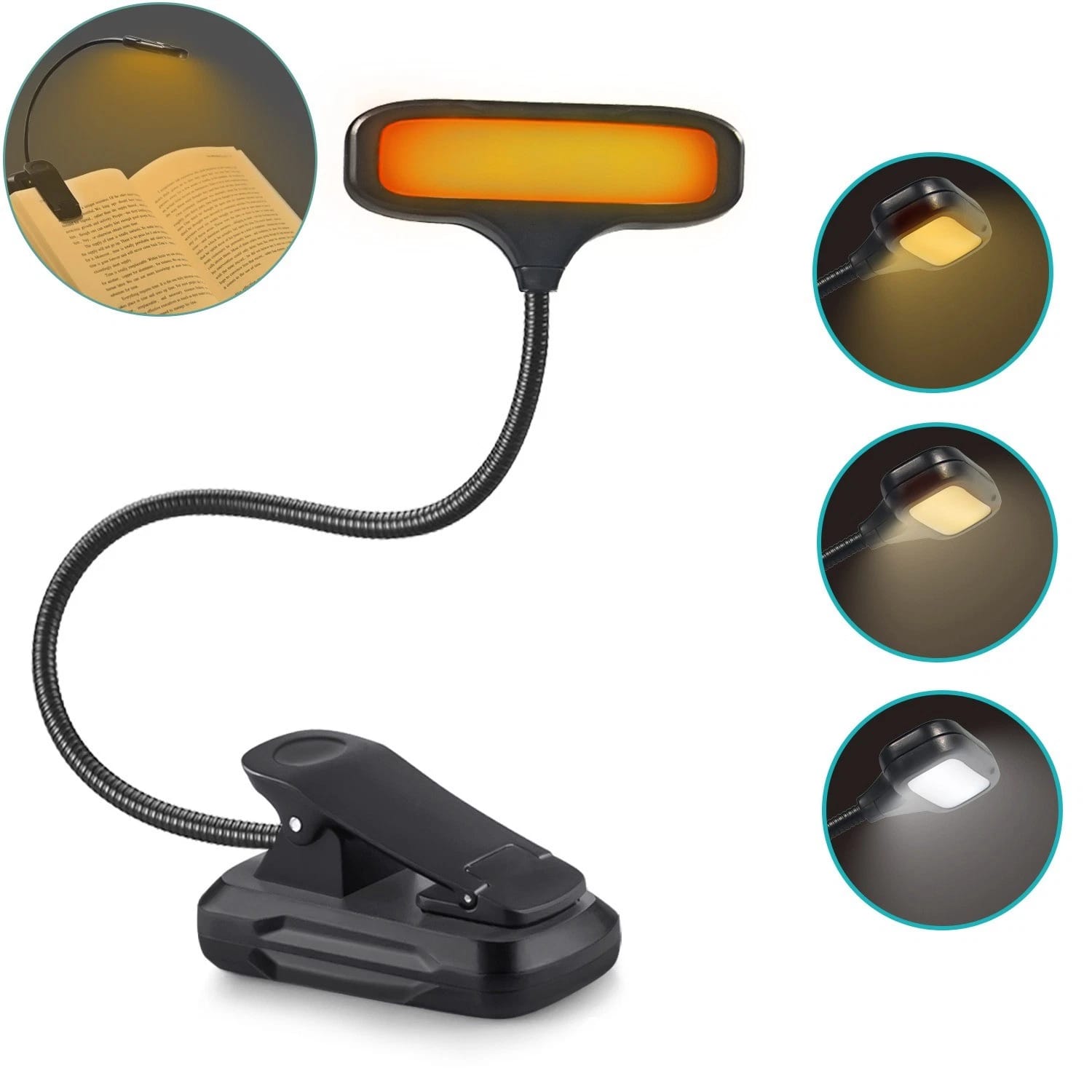 Wiederaufladbare Led-leseleuchte Mit 3 Beleuchtungsmodi Und Praktischem Clip-design Für Bequemes Lesen.