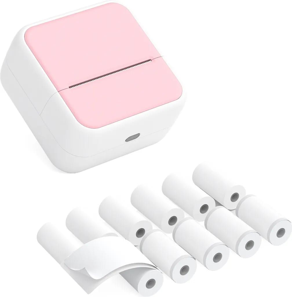 Mini-smartphone-fotodrucker, Bluetooth-sofortdrucker, Inklusive 5 Rollen Thermopapier + 5 Blatt Selbstklebendem Papier (57 X 26 Mm), Pink