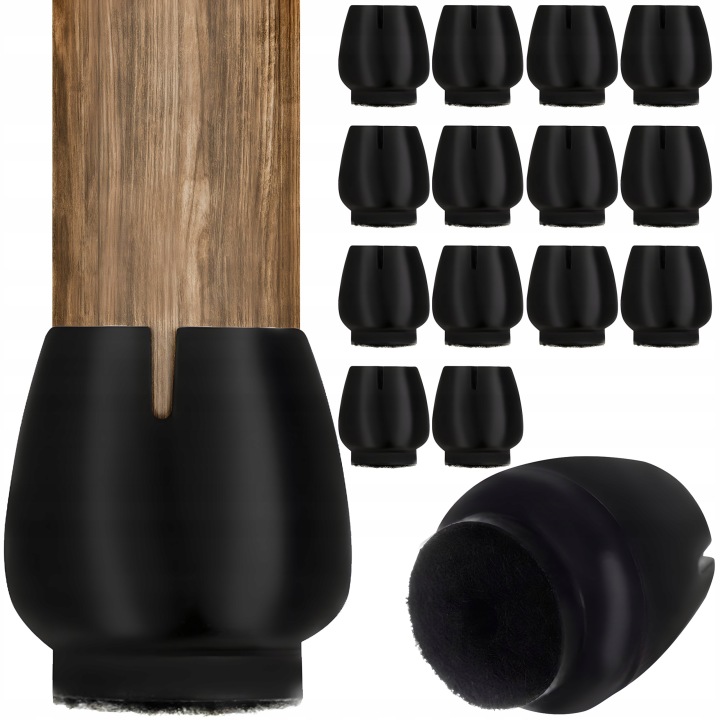 Silikon-stuhlbeinschoner Mit Filzfutter, Geeignet Für 12-16 Mm Stuhlbeine, Schwarz, 16er-packung.