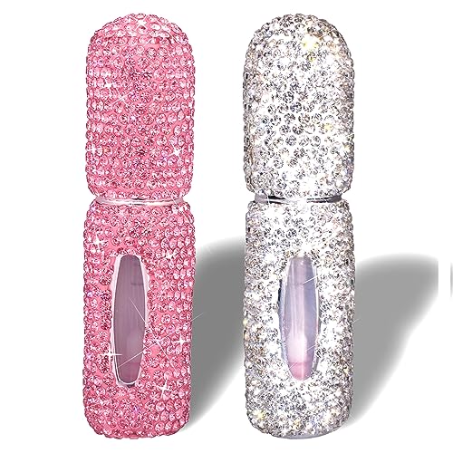 Parfümzerstäuber, Je 5 Ml, 2er-set, Weiß Und Rosa, Verziert Mit Glitzernden Strasssteinen, Feiner Zerstäuber Für Unterwegs, Nachfüllbar