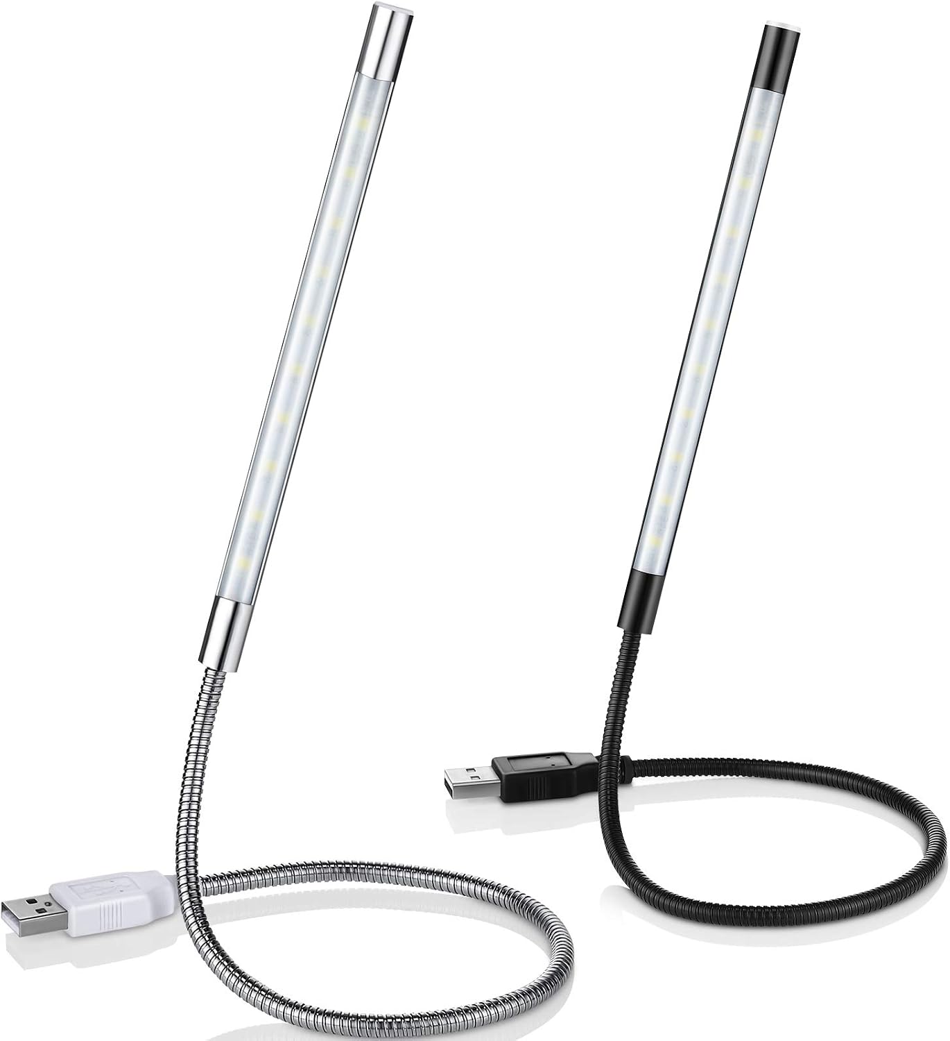 Flexible Usb-led-leseleuchte Mit Dimmbarem Schwanenhals Und Touch-funktion Für Laptop, Buch Und Bett, Schwarz Und Silber