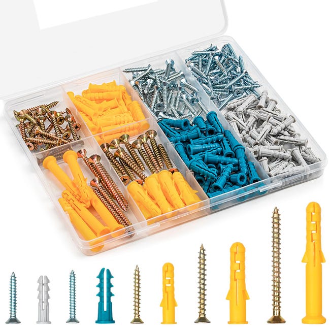 270-teiliges Set Aus Dübeln Und Schrauben Für Trockenbauwände, Bestehend Aus 135 Dübeln Und 135 Flachkopfschrauben.