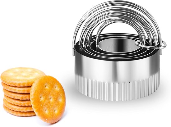 5-teiliges Set Runder, Gewellter Keksformen Aus Robustem Edelstahl. Geeignet Für Mousse, Teigtaschen Und Reisbällchen. Größe: 8 X 4 Cm