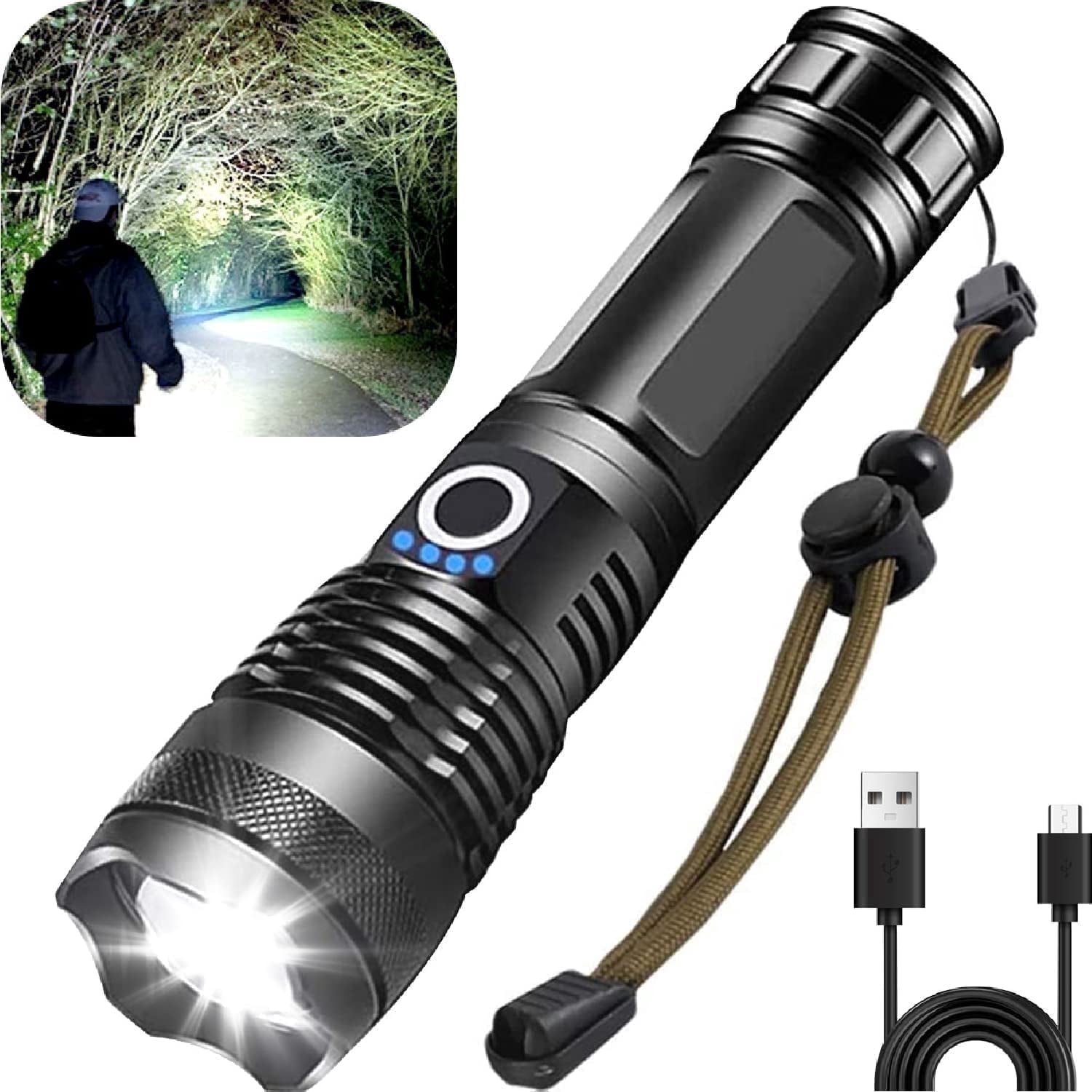 Hochleistungs-taschenlampe, Usb-aufladbar, Wasserdicht, Ultrahelle Ausleuchtung.