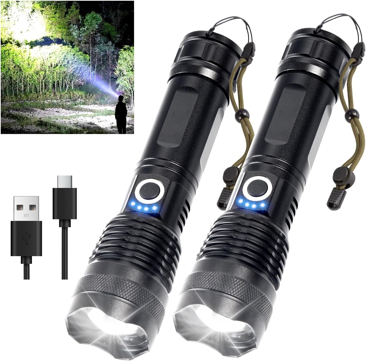 4 Hochleistungs-taschenlampen, Usb-aufladbar, Wasserdicht, Ultrahelle Ausleuchtung