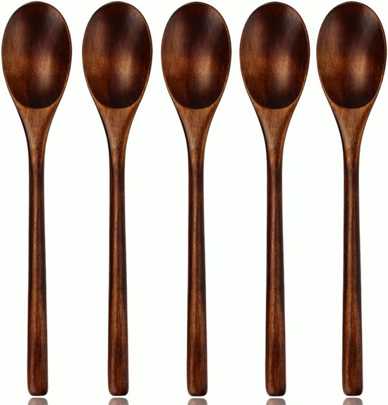 Holzlöffel – 5 Langstielige Teelöffel/suppenlöffel – Haushaltsbesteck Zum Kochen Und Backen