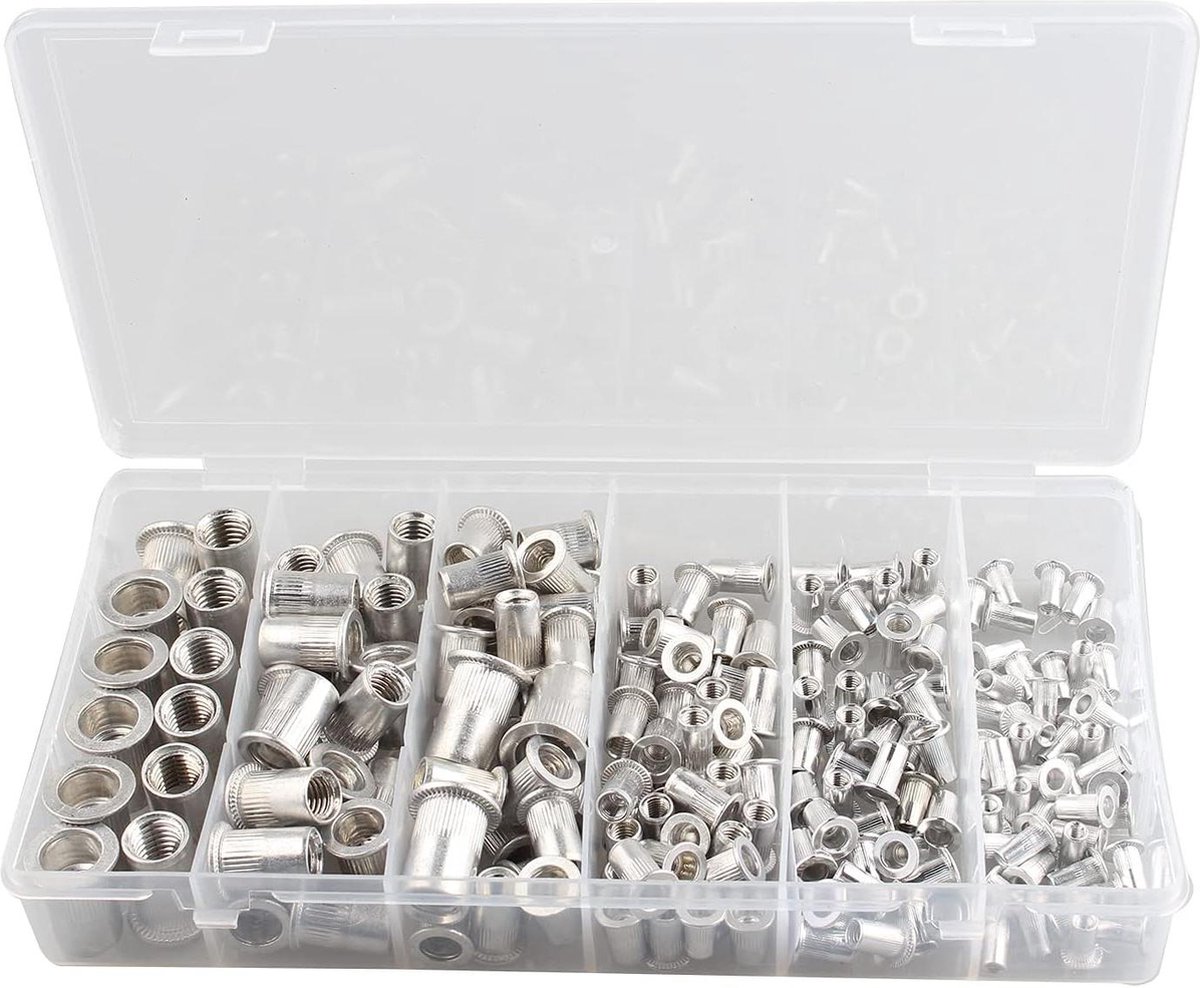 190-teiliger Satz Aluminium-nietmuttern – M3 M4 M5 M6 M8 M10 – Satz Flachkopf-gewindeeinsatzmuttern