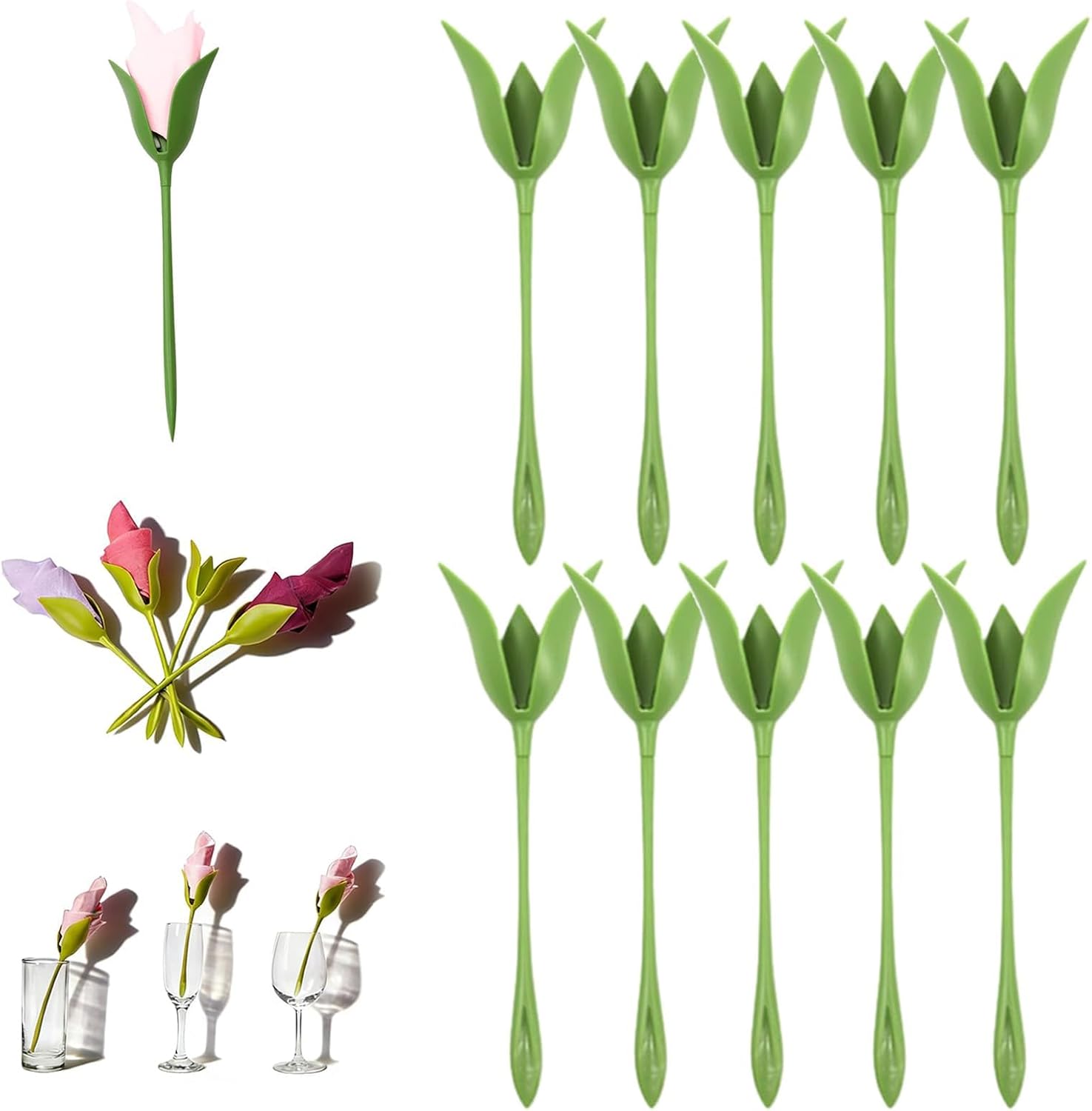 Ein Set Aus 10 Serviettenringen In Blumenform, Origami-blumenwerkzeug – Grün
