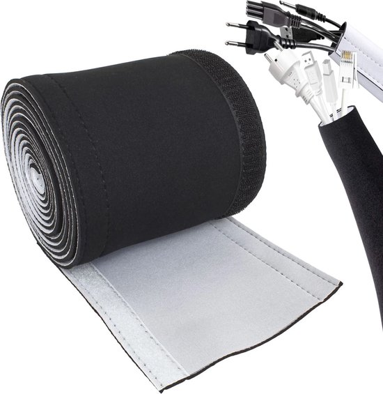 300 Cm X 13,5 Cm Schwarze Kabelmanagement-hülle Mit Klettverschluss Und Set