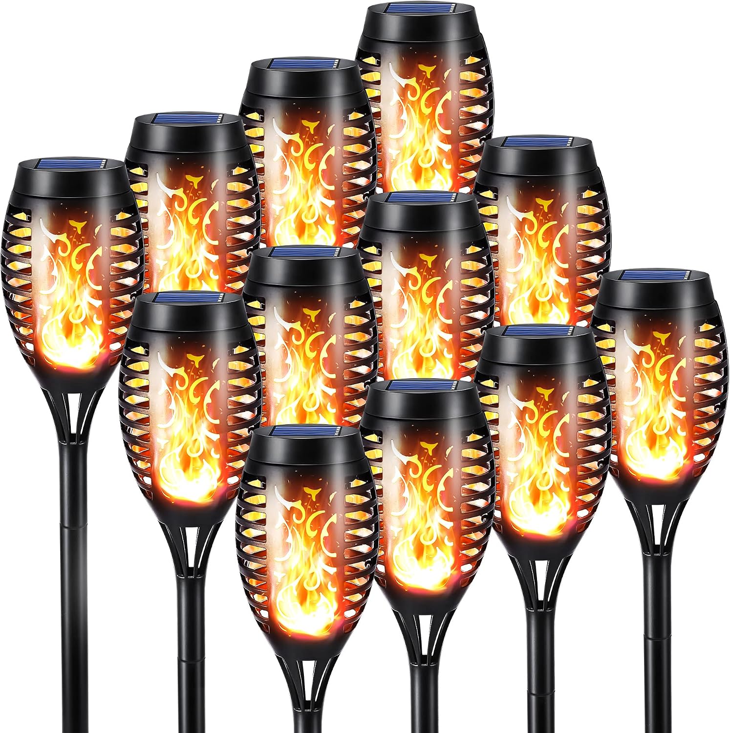 12 Stück, Wasserdichte Gartenbeleuchtung, Dekorative Landschaftsbeleuchtung, Solarbetriebene Fackelbeleuchtung Mit Flammeneffekt, Rasenflächen, Innenhöfe