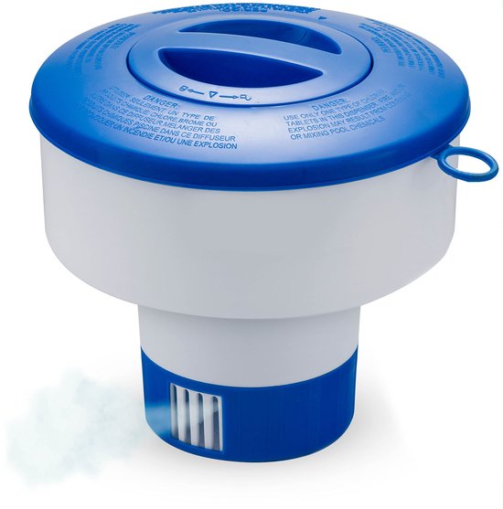 Schwimmender Chlorspender Für 7,6-cm-tabletten, Durchflussregulierung, Für Pools Und Whirlpools, Durchmesser 16,2 Cm – Blau, Weiß
