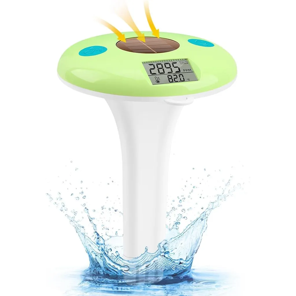 Solarbetriebener Salzgehalts- Und Temperaturmonitor Für Salz-/süßwasserpools, Großes Lcd-display, Automatische Aktualisierung Alle 2 Minuten, Wartungsfrei