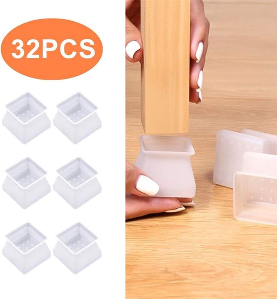 32er-packung – Stuhlbeinschoner – Stuhlbeinschutz – Bodenschoner – Quadratisch – Weiß – Silikon – 40 X 40 X 30 Mm
