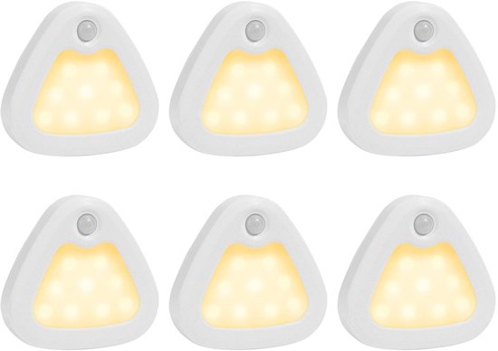6er-pack Kabellose Magnetische Dreieckige Led-schrankleuchten Mit Bewegungssensor (warmweiß 3200k)