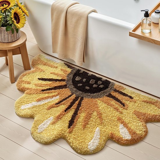 50 X 80 Cm Große Badematte, Rutschfest, Weich, Mit Blumenmuster, Maschinenwaschbar, Hoch Saugfähig, Für Dusche, Bad Und Badewanne, Sonnenblumenmuster