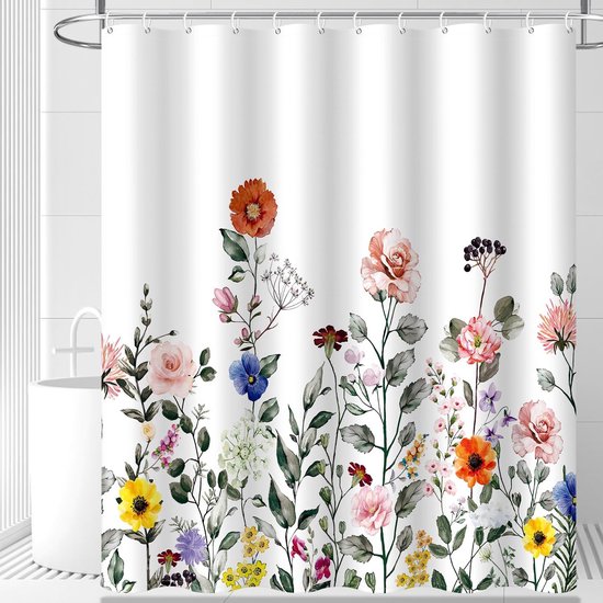 Schimmelresistenter Duschvorhang – Weiß – Blumenmuster – Schlichtes Design – 180 X 200 Cm – Wasserdicht – Polyester – Inklusive Duschvorhangringen