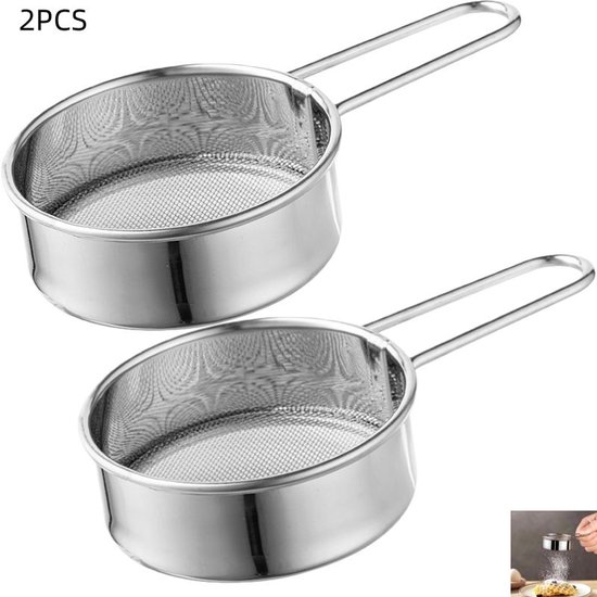 2er-pack Mini-edelstahlsiebe Für Puderzucker Und Mehl (silber, 11,5 X 2,3 Cm)