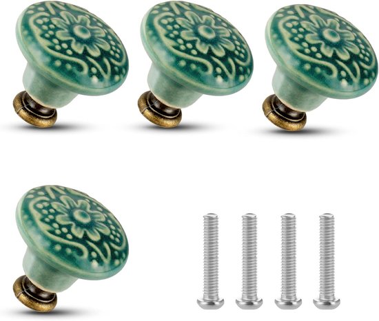 4er-pack Dekorative Retro-schrankgriffe Mit Schrauben, 3,6 Cm, Grün