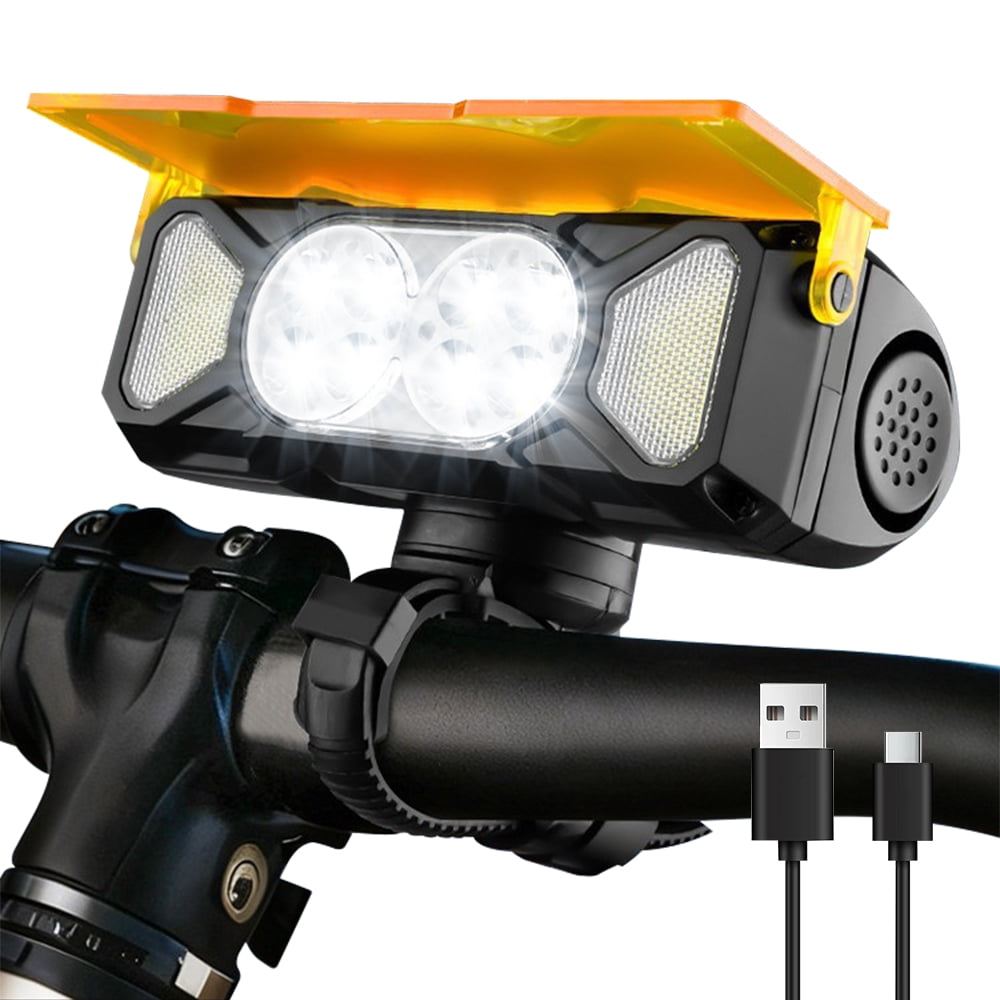 Superhelles Fahrradlicht, 2 Modi, Wiederaufladbarer Fahrradscheinwerfer Mit Hupe, Wasserdichtes Design Für Sicheres Fahren Bei Nacht.
