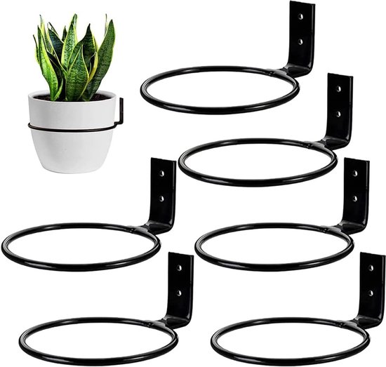 Ein Set Aus 6 18 Cm Großen, Wandmontierten Blumentopfständern – Faltbar – Aus Metall – Geeignet Für Haus, Garten Und Balkon – Schwarz