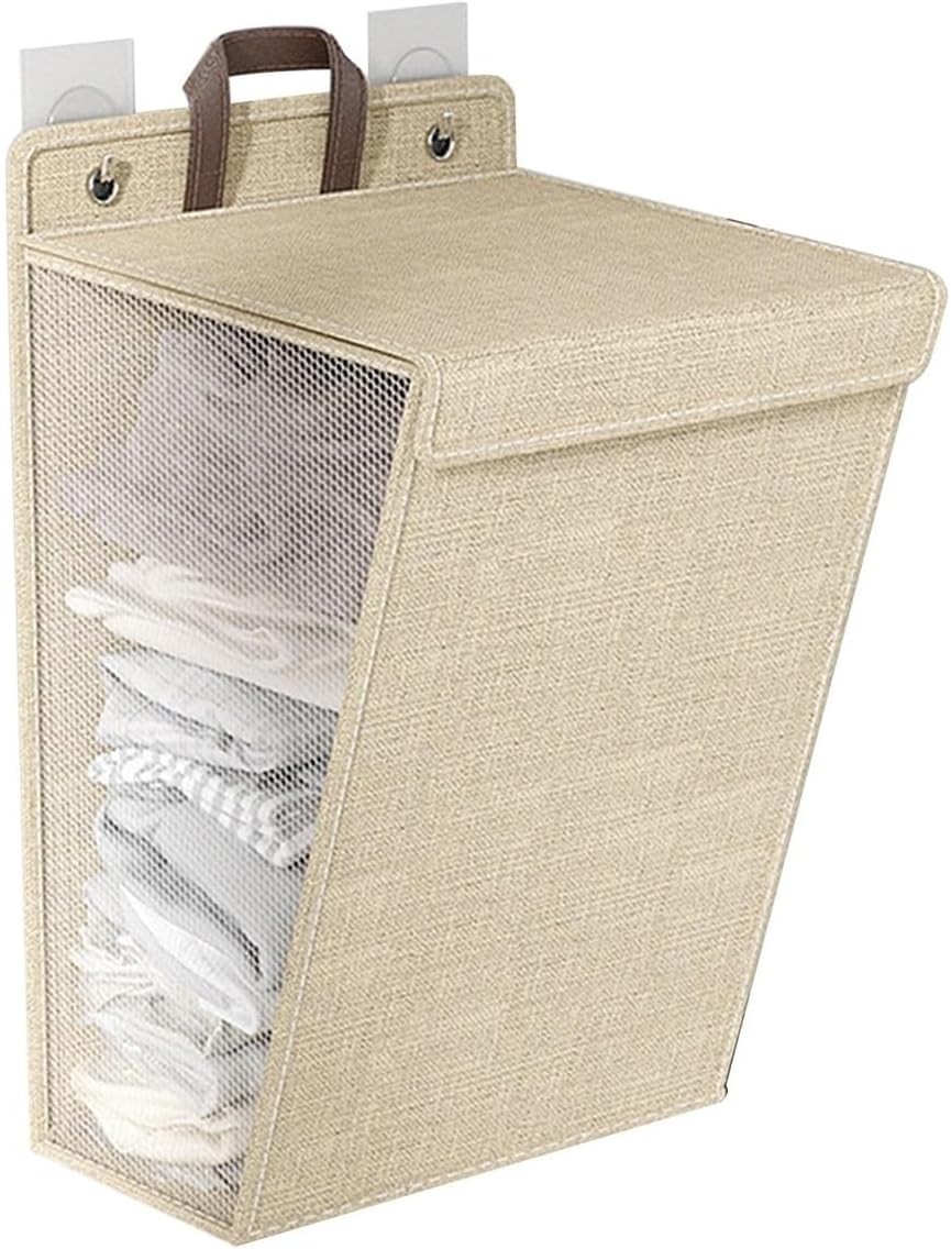 Faltbarer, Ultradünner, Wandmontierter Hänge-wäschekorb Mit Deckel Und Griff (beige, 36x12x48cm)