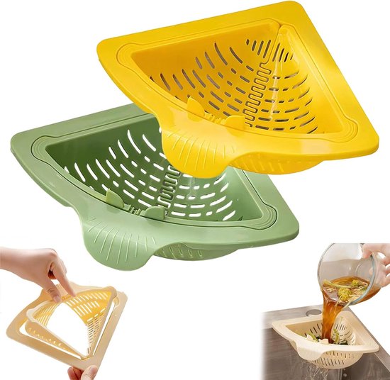2er-pack Dreieckige Magnetische Abflusskörbe, Eckspülen-entstopfer, Magnetische Filterkörbe Mit Großem Fassungsvermögen, Kein Bohren Erforderlich (grün+gelb).