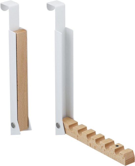 Klappbare Türhaken Für 6 Kleiderbügel, Geeignet Für Türen Bis 2 Cm Stärke, Aus Metall Und Holz, Weiß