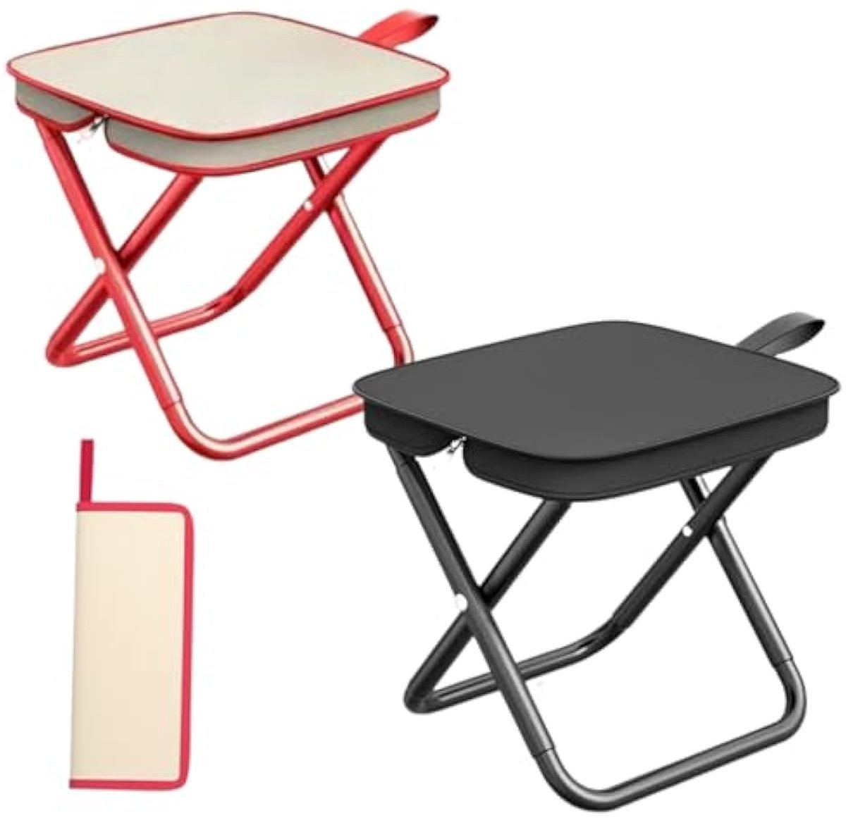 Klapphocker 2, Schwarz, Rot, Metall, 80 Kg, Für Den Außenbereich, Klapphocker 2 (stück), Klapphocker, Klapphocker Für Camping, Klapphocker
