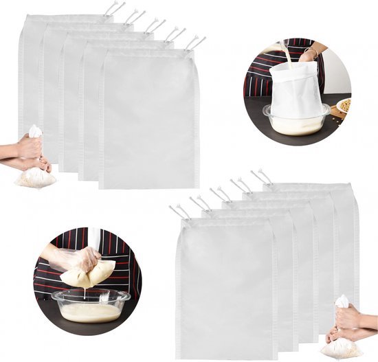 Set Mit 10 Baumwoll-käsetüchern (200 Mesh, 30 X 45 Cm) Und Nussmilchfiltertüchern