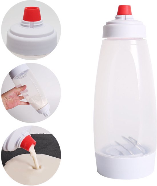 Weiße 1000-ml-teigmischflasche Mit Graduierung, 10 X 10 X 28 Cm, Für Muffins Und Cupcakes