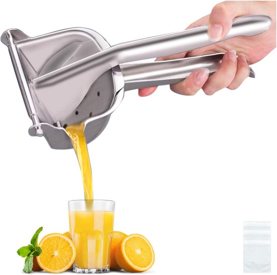 Original Edelstahl-entsafter Für Zitronen, Zitrusfrüchte, Orangen, Limetten Und Grapefruits, Robuste Hebelkonstruktion, Mit 50 Filterbeuteln Und 1 Lebensmittelclip.