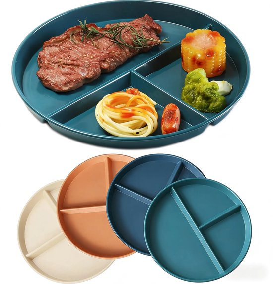 Zerbrechliches Kinderteller-set – 4-teilig – 23 Cm, 3 Fächer – Mikrowellengeeignet, Spülmaschinenfest – Einzelne Familienteller