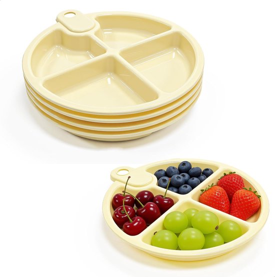 Unterteilter Teller – Snackteller Mit Fächern – Fondueteller – Bruchsicheres Geschirr – Portionskontrolle – Menüteller – Wiederverwendbar – Für Erwachsene – 4 Stück
