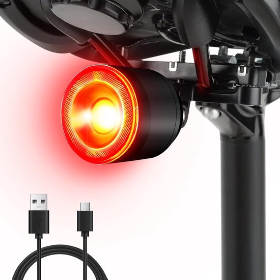 Fahrradlicht – Rücklicht – Intelligentes Fahrradlicht – Automatische Bremslichterkennung – Usb-ladefunktion – Wasserdicht (ip65) – 220° Verstellbarer Winkel
