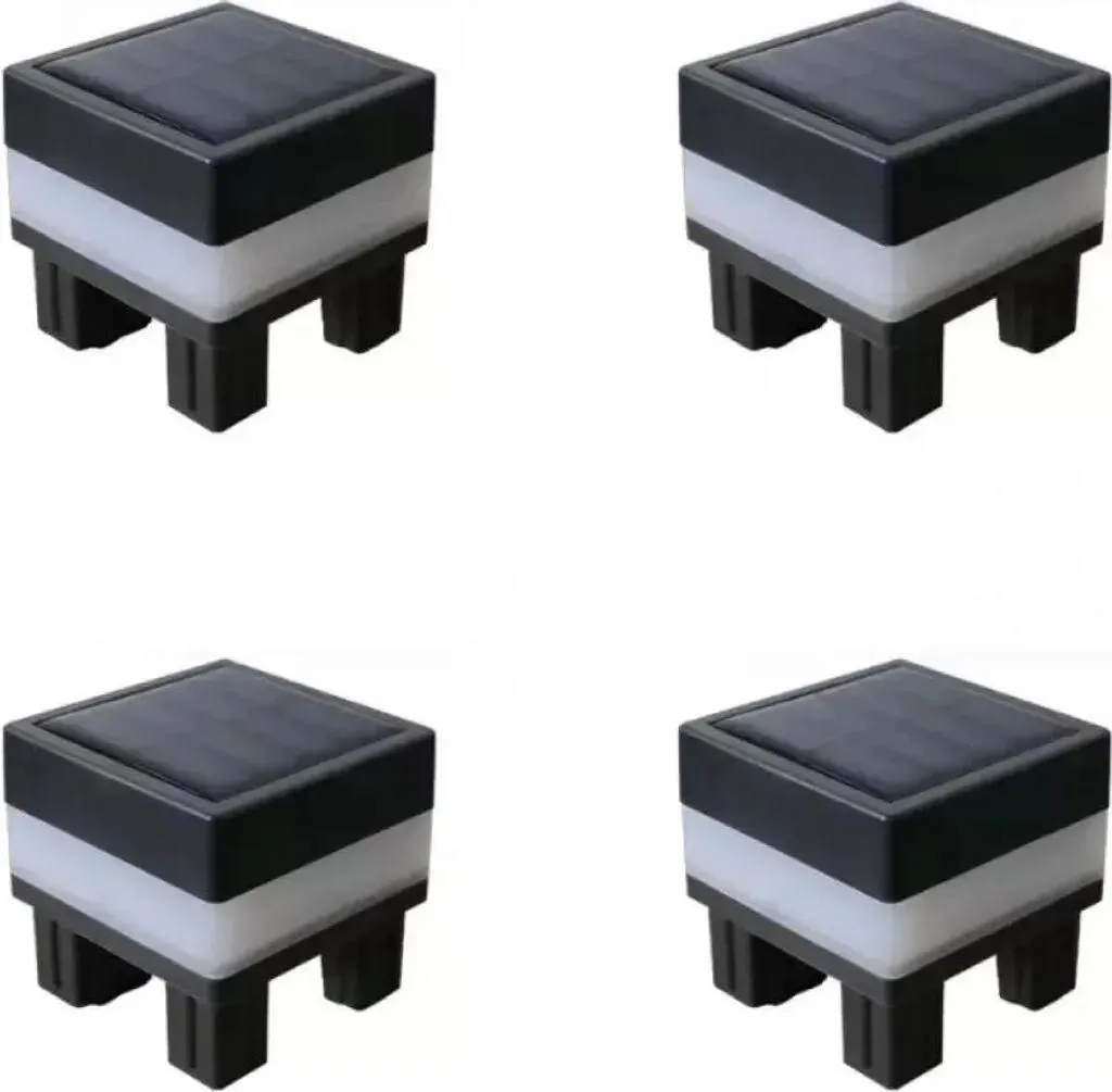 Vierteiliges Set Aus Led-solar-mastleuchten, Solar-zaunleuchtenkappen Und Gartenleuchten Für Den Außenbereich