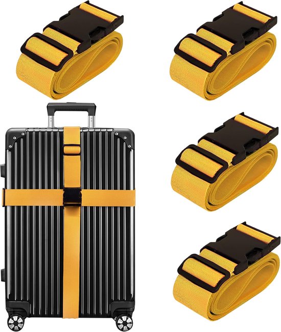 Gepäckverstärkungsgurte – 4 Gurte – 180 X 5 Cm – Gelb – Zum Anclipsen – Reise – Polyester – Gepäckgurte