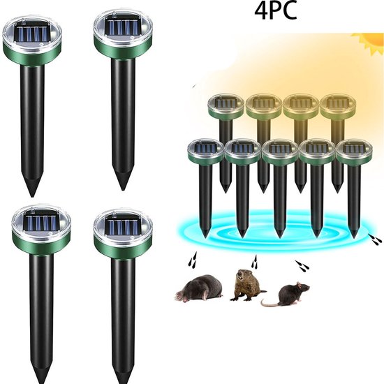 4-teiliges Solar-maulwurfsabwehrset – Ultraschall-insektenabwehrspieß, 26 Cm, Für Rasenflächen, Gärten Und Terrassen – Grün