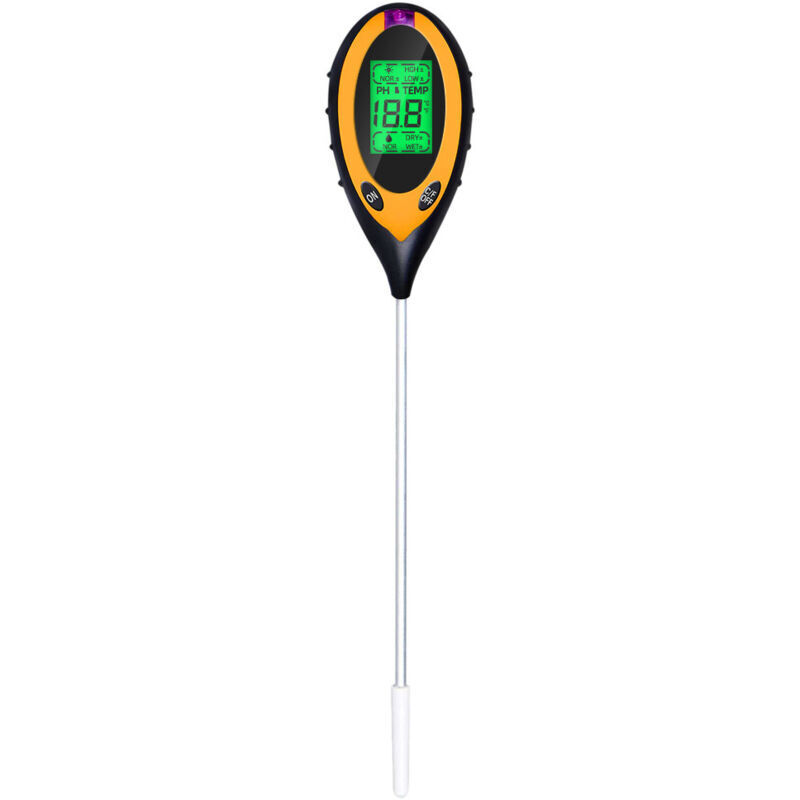 Boden-ph-meter, 4-in-1 Bodenfeuchtigkeits-/licht-/ph-/temperaturtester, Gartenwerkzeugset, Inklusive Batterie, Gelb.