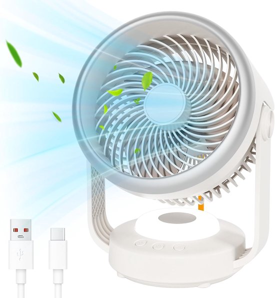 Leiser Tischventilator – 5400 Mah Luftzirkulation – 4 Geschwindigkeitsstufen & Neigbarer Kopf – Für Büro Und Schlafzimmer